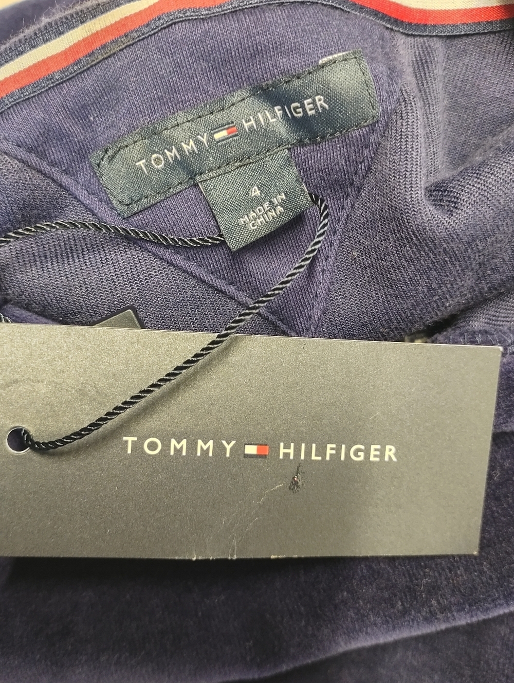 Tommy Hilfiger Purple Velour Hoodie Size 4 Kids Embroidered Pocket Pullover NWT - Picture 5 of 6
